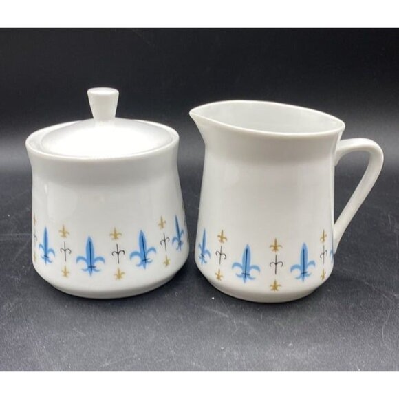 Style House China Caravelle Creamer Covered Sugar Yamaguchi Fleur de Lis Japan - Picture 3 of 12
